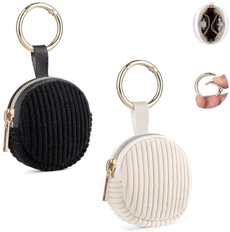 2 Mini Portagioie Donna da Viaggio in Velluto a Coste Borsa per Porta Gioielli Anelli PortaOrecchini Catene Collane Organizer Portaorecchini per Ragazza Amica Compleanno 5,6*5,9*2,1 cm (Nero e Beige)