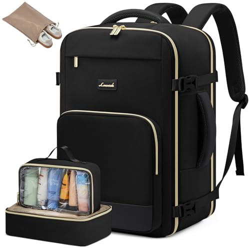 LOVEVOOK Handbagage ryggsäck, 17,3 tum ryggsäck handbagage flygplan, stor reseryggsäck dam stänksäker, 40 l reseryggsäck för resor och affärer, semester måste-ha – svart