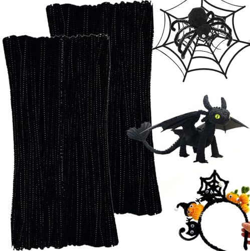 Tumihua 200 Pieces Black Pipe Cleaners for Crafts - Bendable Wires Reinforced, Bulk Chenille Stems for Halloween Decorations, DIY Art, Craft Flowers | Ideal for Parents, Teachers, Crafters