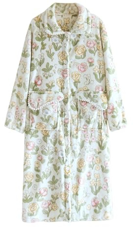 Generisch 2025 Winter Coral Velvet Robe Female Long Dress Padded Thickened Flannel Bathrobe Pyjamas Lightweight Bathrobe, Green, XL