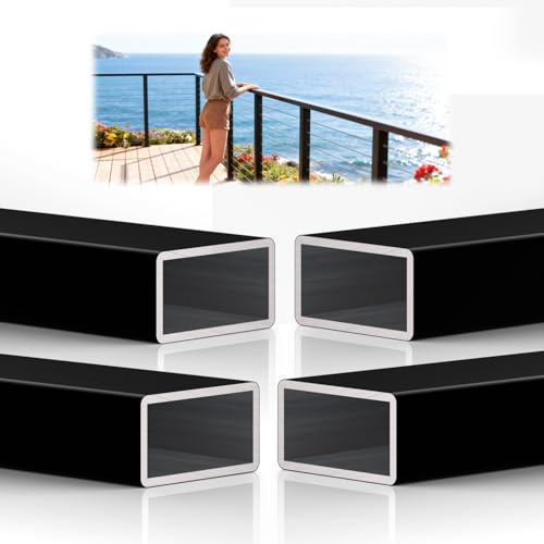 10FTx 2-3/8x1-3/16 Aluminum Black Handrail, 4 Pack Rectangular Handrail with End Caps Self Drilling Screws, Cuttable Flat Top Rail for Deck Stair Railing Indoor Outdoor Cable Railing System
