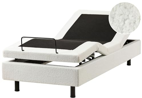 Enkelsäng Modern 80 x 200 cm Elektriskt Ställbar utan Huvudgavel Fjärrkontroll Bouclé Off-White Duke