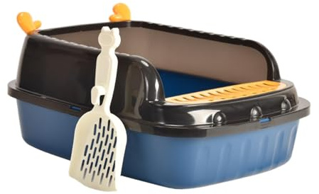 Kattlåda, Öppen topplåda for husdjurssand Kattsandsbassäng Stänksäker med skopa Höj kattsandsfack for alla typer av kattsandkatt(Blue,M)