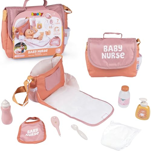 Smoby Toys Baby Nurse - Borsa fasciatoio pieghevole per bambole, accessori per pannolini, set per piccoli manutentori