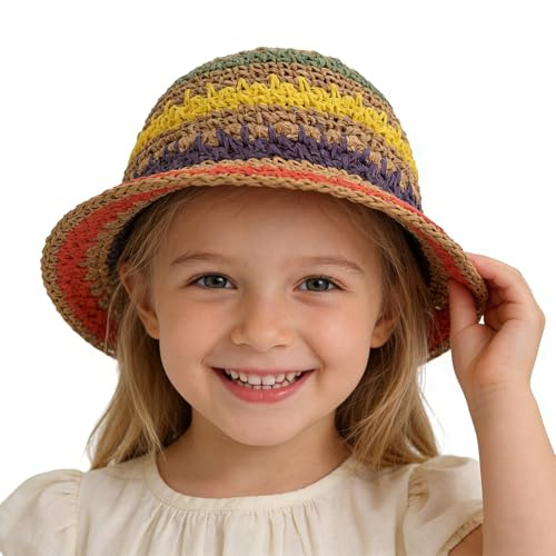 Moonlove Women Girls Sun Hat Adults Teens Wide Brim Colorful Floppy Foldable Knitted Straw Hat Spring Summer Breathable UV Protection Cap for Beach Vacation Cruise