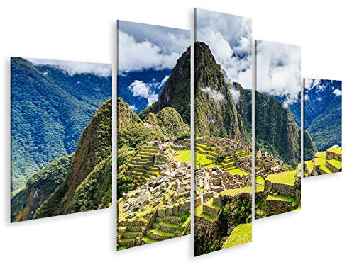 islandburner, Bild auf Leinwand Machu Picchu, Peru. UNESCO-Weltkulturerbe. Eines der neuen sieben Weltwunder der Welt Wandbild Leinwandbild Kunstdruck Poster 170x80cm - 5 Teile