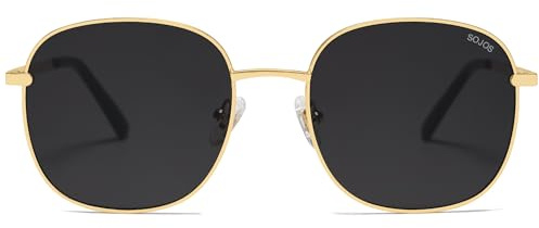 SOJOS Classic Trendy Square Sunglasses for Women Men Cute Big Frame Gold Shades SJ1137, Bright Gold/Grey