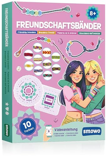 Smowo® Freundschaftsarmbänder Bastelset zum selber knüpfen – Freundschaftsbänder basteln für Mädchen - inklusive Armband Anleitung und Video-Anleitung