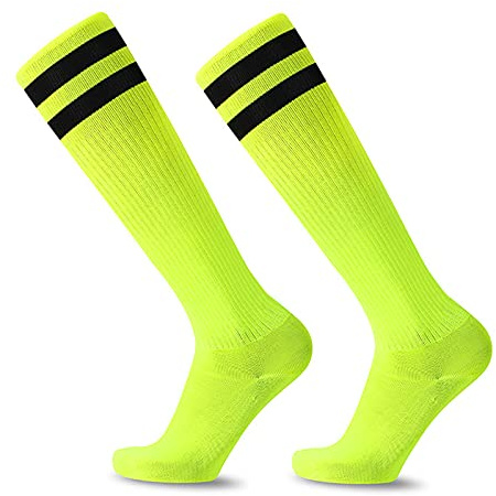 EQLEF Calzettoni calcio bambini, Comodi calzini da calcio per bambini a sezione sottile Calzini da calcio traspiranti ed eleganti per ragazzi e ragazze da 6-10 anni (Giallo)