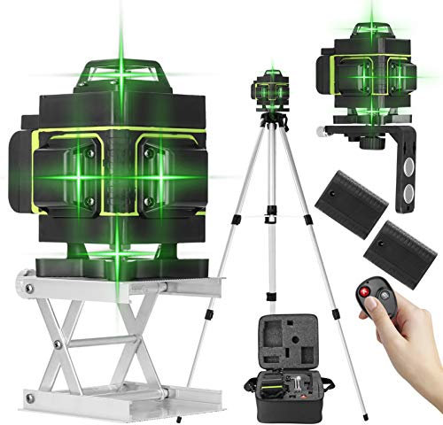 Niveau laser, KKnoon 360 ° 4D 16 lignes outil de niveau ligne horizontale verticale avec fonction d'auto-nivellement avec trépied 1,2 M, 2 piles 3000 mAh, support mural