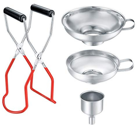 4 Piezas Juego de Embudos de Acero Inoxidable, Embudo de Mermelada, Embudos de Enlatado, Embudo de Boca Ancha con Asa y Elevador de Vidrio para Transferir Frijoles Mermelada
