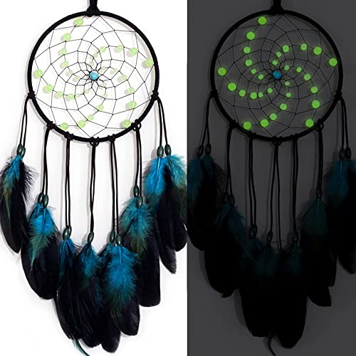 Dream Catchers with Luminous Beads, Handmade Blue Dreamcatcher, Bedroom Decor for Boys Girls Kids Ornament Art Craft Gift