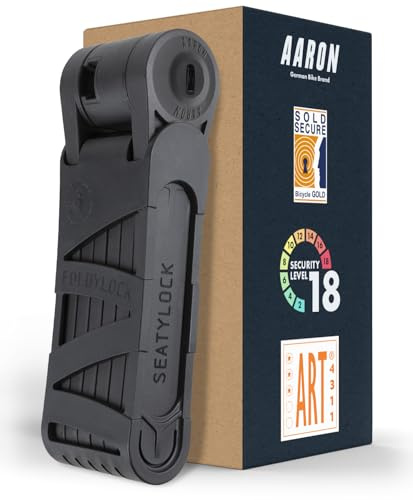 AARON Antivol de vélo – Sécurité pliable niveau 18, verrouillage de haute sécurité breveté avec support – Cadenas léger avec clé pour vélo électrique, vélo de course, moto, VTT en noir