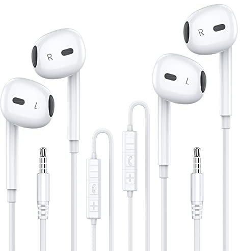 MOSWAG In Ear Headphones, Auriculares de Media Oreja con micrófono Incorporado Control de Volumen Apto para iPad, Android, MP3, Samsung S23 S22 La mayoría de los Dispositivos de Audio de 3,5 mm