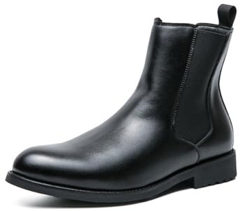 Chelsea Stivali per Gli Uomini Fine Round Leggero Senza Lacci Stivaletti Esterno Stivali Bassi in PU Pelle,Nero,39 EU