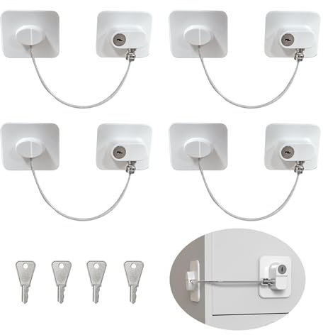 JurciCat 4 Stück kindersicherung schrank(Weiß)Schranksicherung baby Kindersicherung tür Kühlschrank schloss Kein Bohren erforderlich Geeignet für Kühlschränke Türen Schränke Fenster