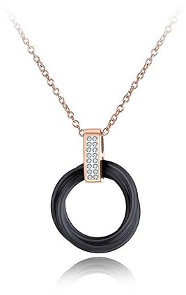 BISONBLUE Halskette für Damen Anhänger Frauen Herren Kette Pulloverkette Schwarz-Weiße Keramik-Kristall-Anhänger-Halsketten Für Damen, Roségold, Schwarz