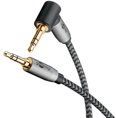 goobay 65282 Câble audio auxiliaire avec prise coudée à 90 degrés et prise jack 3,5 mm pour téléphone portable, casque, console, 3M