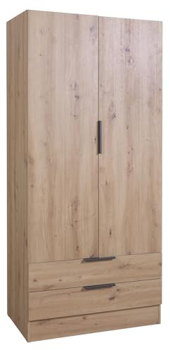 COMPOSAD | Armadio della Linea ESPRESSO con 2 Ante e 2 Cassetti, Armadio Contenitore, Salvaspazio, per Camera da letto, Lavanderia, (LxAxP) 81,9x184,4x46,3 cm, Colore Rovere Oak Mielato, Made in Italy