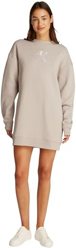 Calvin Klein Donna Abito in Felpa Embroidered Monologo Crew Senza Cappuccio, Grigio (Atmosphere), M
