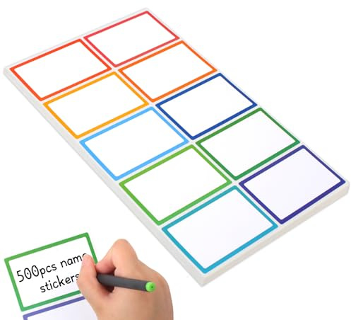 Utron 500Pcs Name Labels, 3.5x2.25 inch Blank Nametags, Sticky Name Tags for Whiteboards Locker Fridge School Office Home 10 Colors