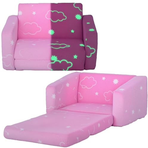 AIYAPLAY Sillón Infantil Plegable Sofá Infantil Reclinable 2 en 1 Sofá para Bebés Tapizado de Tela Luminosa Cojín y Funda Lavables para Dormitorio Salón Rosa