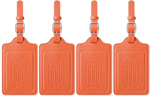 Teskyer 4 Piezas Identificador Maletas Viaje, Etiqueta Maleta Viaje, Etiquetas para Maletas de Viaje, Duradero, Notable, Accesorios de Viaje, Cuero de PU, Naranja