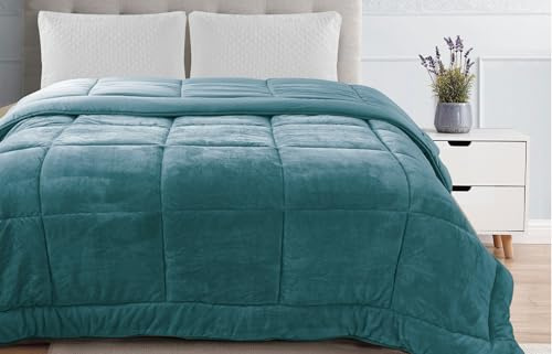 Home Tresor Trapunta Imbottita Invernale, Piumone Letto Pesante 540 gr/mq in Microfibra Manopesca, Effetto Velluto Flanellato Tinta Unita Blu Ottanio, Una Piazza e mezza cm. 220x260
