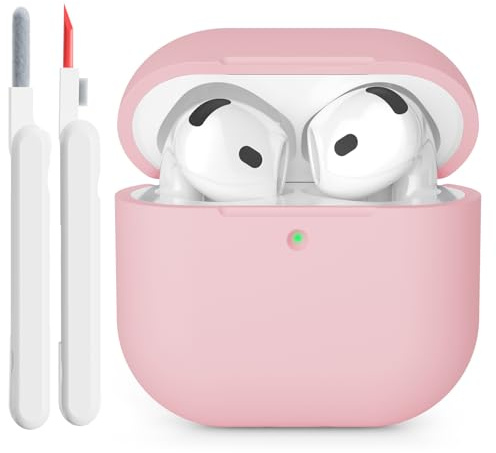 KOKOKA Silicone Case Compatible with Airpods 4 2024 Case Cover, Front LED Visible, Soft Silicone Full Body Protective Shockproof Case for AirPods 4th Generation with Cleaner kit, Pink