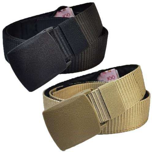 Guyode 2 Piezas Cinturón Antirrobo de Viaje y Tarjetero Antirrobo, Cinturón con Bolsillo Secreto de Cremallera Interior, Cartera Oculta Viaje Ajustable de Nylon para Dinero y Documentos Ideal