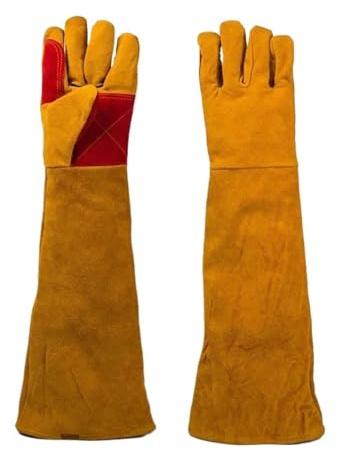 TIEOAXFT Guanti da Saldatura in Pelle a Maniche Lunghe da 23,6 Pollici, Guanti Resistenti al Calore for stufe e Barbecue, Guanti Resistenti alla Perforazione for Gard(60CM)