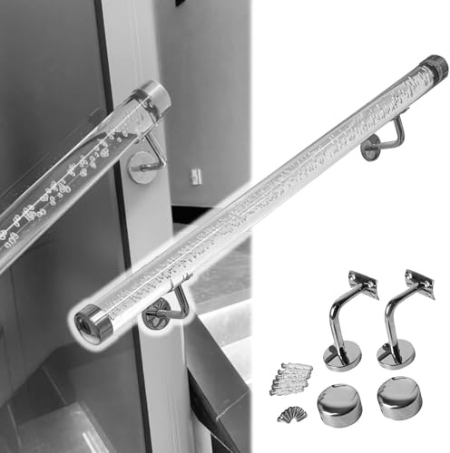 Klar akryl med metallfästen – bubbeldesign, 9,5 m rund stång, väggmonterad för trappor inomhus / utomhussteg, räcke (silver, 3-20 fot)