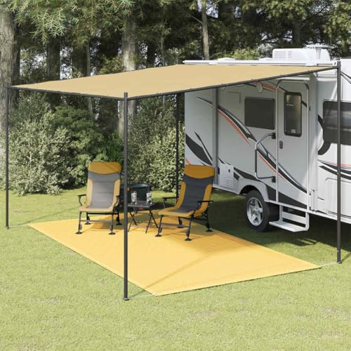 Tapis de tente 200 x 400 cm beige en polyéthylène haute densité, tapis de camping respirant pour caravane, terrasse, accessoires d'extérieur, robuste et résistant aux intempéries