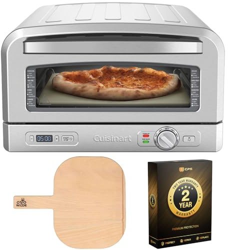 Cuisinart CPZ-120 Indoor Portable Countertop Pizza Oven Stainless Steel Bundle with Otto Grills Otto Wilde Birch Wood Pizza Peel and 2 YR CPS Enhanced Protection Pack