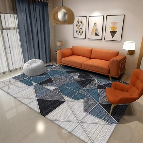 RUGMRZ Tappeto Guida Corridoio Geometrica Astratta Lavabile Antiscivolo Camera Da Letto Stile Soggiorno Tappet Cucina Blu Isolante Salotto Moderno Pelo Corto 50X80CM