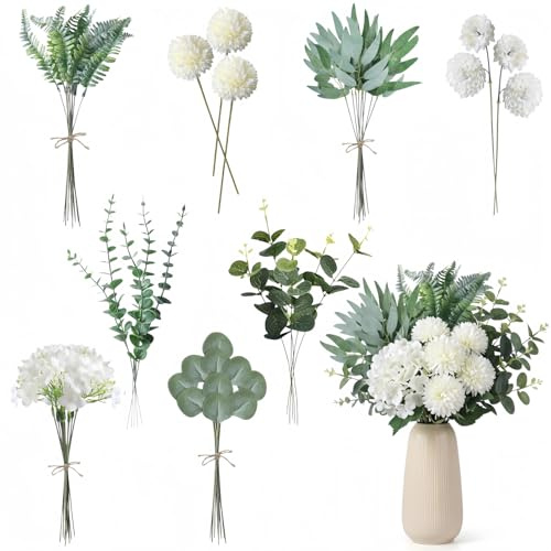 55 Ramas Artificiales Decorativas, 8 Diferentes Ramas Decorativas para Jarrones, Eucalipto Artificial para Decoracion Boda, Ramo de Novia, Mesa de Centro, Decoración del Hogar & Arreglos Florales