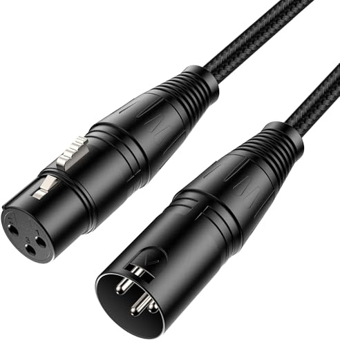 New Bee Cable XLR Macho a Hembra, Trenzado Reforzado, Cable de Micrófono Balanceado de 24AWG para Mezclador, Altavoz, Etapa, Amplificador y Estudio de Grabación, 2M