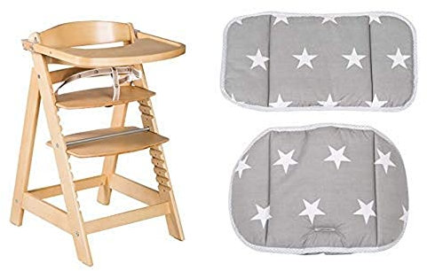 roba Treppenhochstuhl mitwachsend, Sit Up Click & Fun, Holz natur, mit abnehmbarem Essbrett und Sitzverkleinerer Little Stars