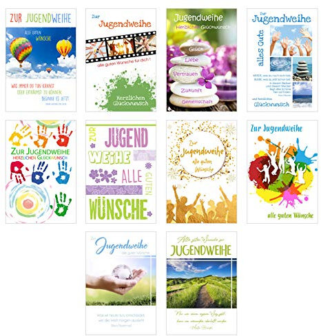 Edition Seidel Set 20 Premium Karten zur Jugendweihe mit Umschlag (Doppelkarten/Klappkarten mit Briefumschlag) Karte Postkarte Jugendweihekarten (10 x 2)