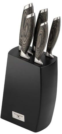 Rockingham Forge 259 Series 6 Piece Knife Block with Knives - German Steel Blade, Ergonomic Teak Handle, Filled Knife Block