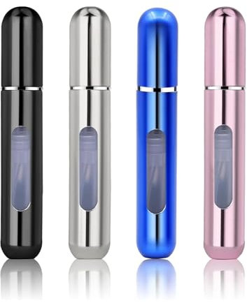 4PCS Atomizador Perfume Recargable 8ml, Mini Botella Vacío Pulverizador Portátil para Viaje, Spray con Pulverizador (B)