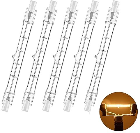 SHUBEIEUMI R7S Lampadine Alogene 118mm 160W, 230V 2600lm, 2800K Doppia Testa Lampadina Lineare, per Plafoniere, Lampade da Lavoro, Confezione da 5 [Classe di efficienza energetica C]