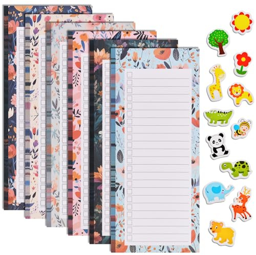 AUAUY 6 Pezzi Blocco Note Magnetico, To Do List Magnetica Frigo con 12 Calamite Frigo Magnetico, Shopping List Magnetica, Lista Della Spesa da Appendere, 21,5 x 9cm, 50 Fogli per Blocco