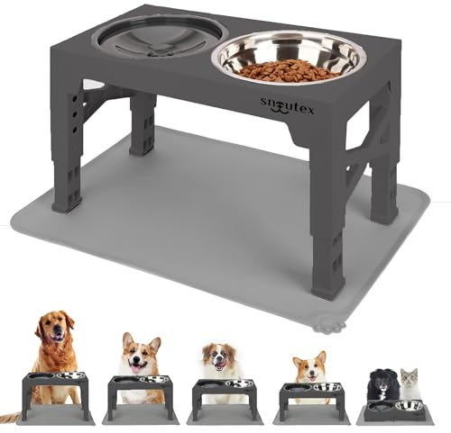 SNOUTEX Hundenapf Erhöht - Hundenapf Edelstahl und Wassernapf Hund ohne Sabbern, mit 5 Höhen. Futternapf Hund für Hunde Aller Größen. Futterstation Hund mit Napfunterlage Hund.
