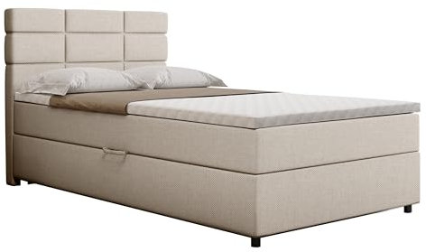 Boxspringbett Reve, 120x200 Polsterbett mit Bettkast und Topper - beige