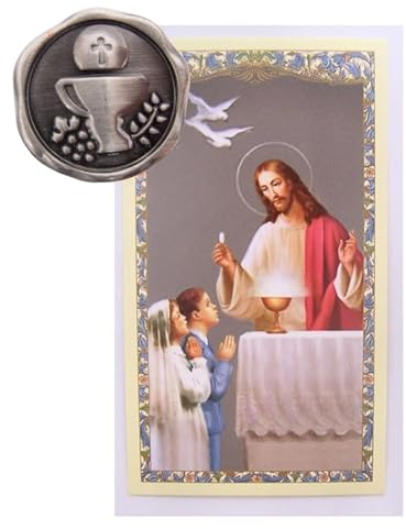 First Communion Pocket Token with Prayer Card, Sacramental Accessory, Religious Gift, 1 Inch