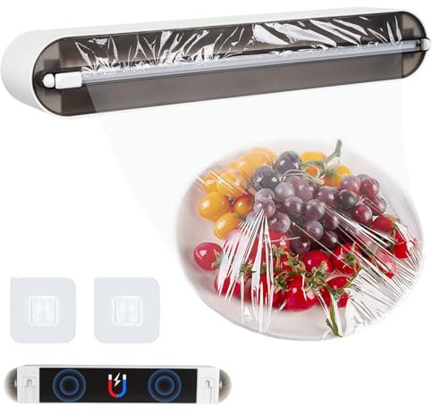 DBREAKS Magnetischer Frischhaltefolienspender, Frischhaltefolie Schneider, Folienspender aus Kunststoff, Alufolie Spender, glattes Abtrennen, für Alu- & Frischhaltefolie