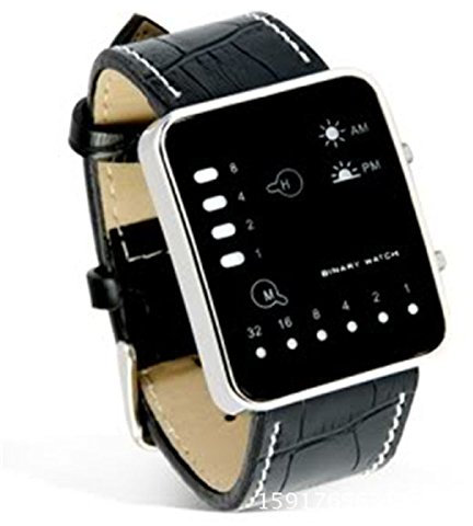 Uhren Herren LED-Sport-Frauen-Armbanduhr-Handgelenk-Digitaluhr-Männer rote binäre Herrenuhr Armbanduhr Digital (Black, One Size)