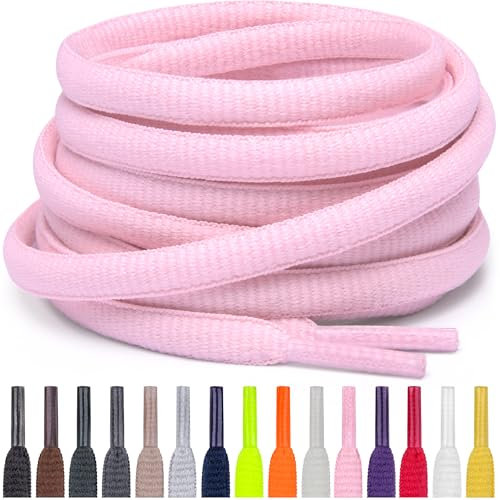 Miscly Cordones Atléticos Ovalados - Disponibles en Múltiples Longitudes y Colores (Rosa, 114 cm)