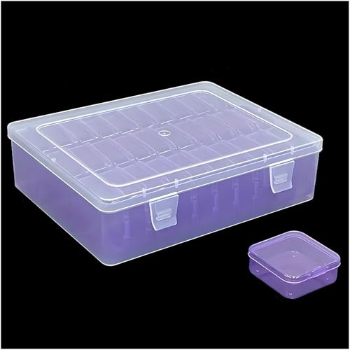 Forever bene 31-Piece Purple Plastic Boxes, Mixed Sizes, Portable Projects | 1 Clear outer case 22.5 x 17.5 x 6 cm; 30 Purple inner boxes 5.5 x 5.5 x 2 cm each For separated project parts and small in